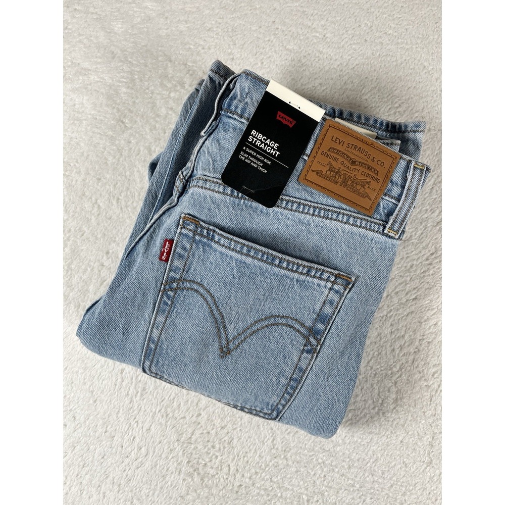 Levis Premium Big E Button Fly Ribcage Straight Denim Jeans Womens 30x32 NWT